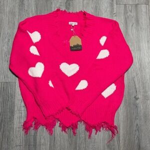 Mainstrip Heart Distressed Oversized Sweater Women Size S